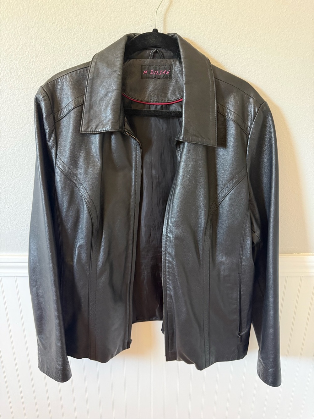 VTG Y2K M Julian Wilsons Genuine Leather Jacket Black Zip Minimalist Matrix MINT